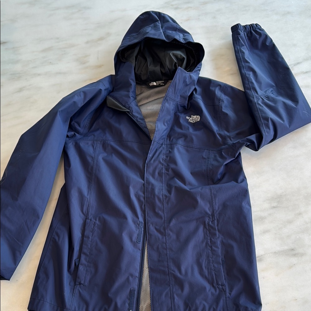 The North Face kids size L  (14/16) Blue Hooded rain Jacket